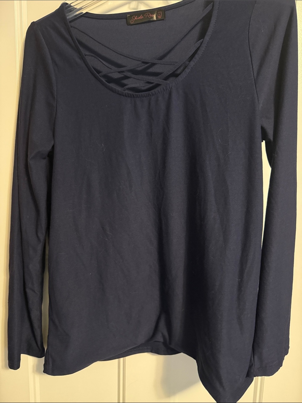 Sheila Rose Navy Criss Cross Long Sleeve Top Size L